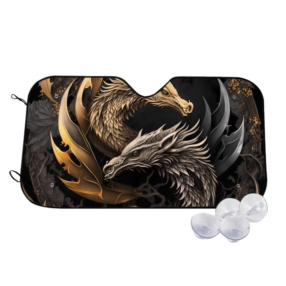 Kdxio Vintage Metal Dragon Print Windshield Sun Shade,UV Rays and Sun Heat Protection,Sunshade for Car Windshield,Car Shade Front Windshield - Small