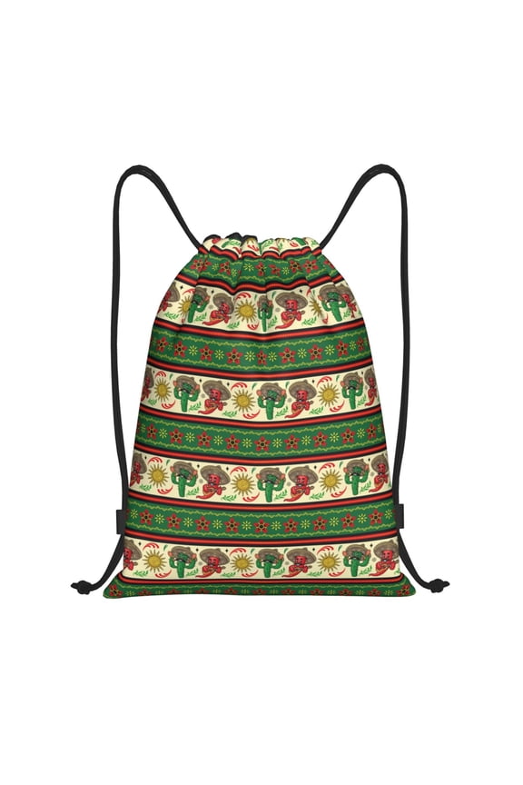 Vintage Mexican Print Drawstring Backpack Bag,Waterproof Draw String Back Sack, Gym Drawstring Bags Swim Bag For Unisex