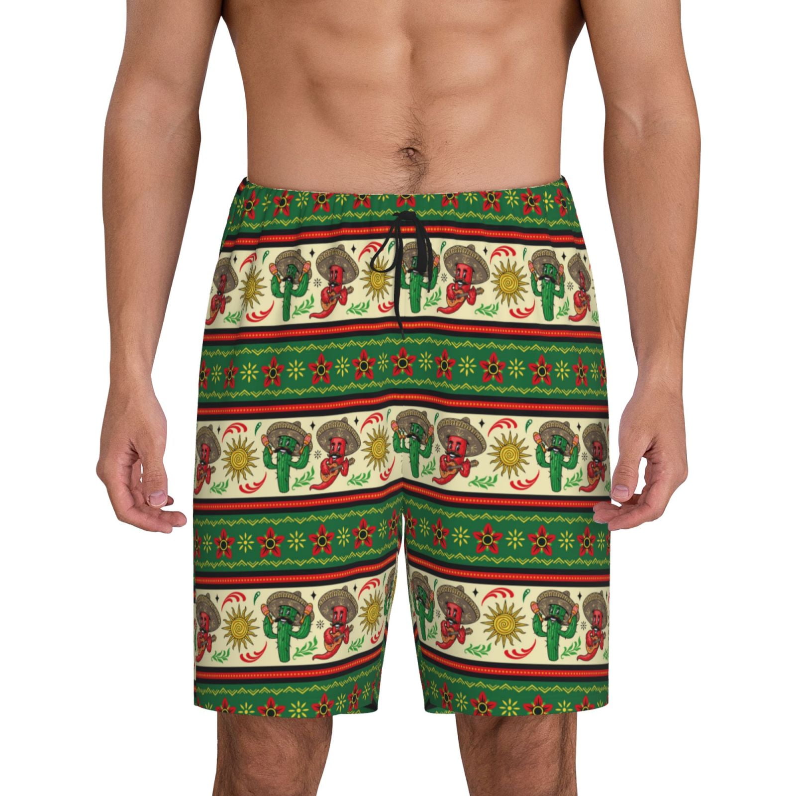 Kdxio Vintage Mexican Print Mens Sleep Shorts Bottoms Soft Comfy Pajama