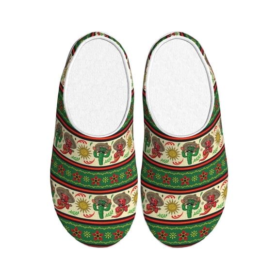 Kdxio Vintage Mexican Women's Men's Slippers Plush Slip-On House Slipper for Winter Indoor Soft Cushion Non-slip Fluffy Slides Slippers-46/47