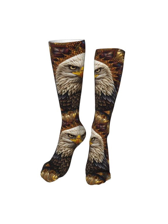 Vintage Pattern Bald Eagle Funny Silky Novelty Funky Long Knee High Socks Soft 3D Print Cosplay Crazy Stockings for Men Women