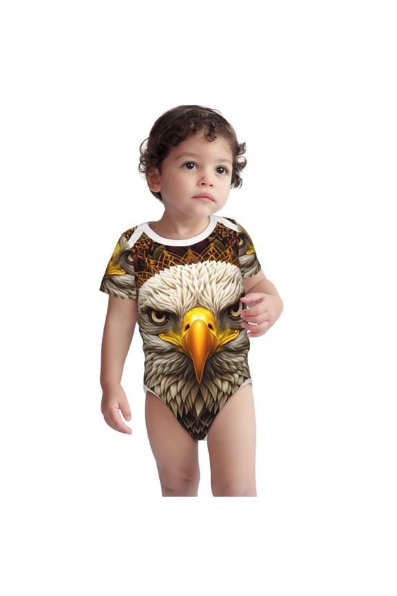 Vintage Pattern Bald Eagle Pattern Unisex Baby Cotton Short Sleeve Bodysuits-18 Months