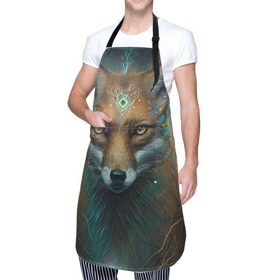 Kdxio Vintage Pattern Fox Apron with Pockets Adjustable Kitchen Aprons for Men Women Waterproof Aprons for Cooking,Drawing,Crafting, Baking Household Cleaning