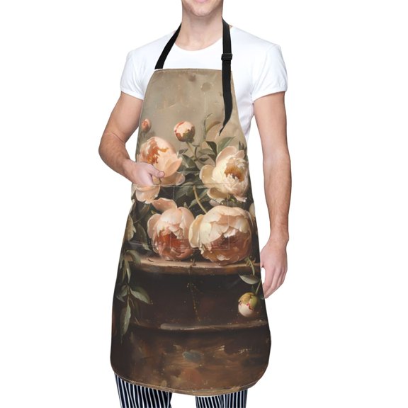 Kdxio Vintage Peonies Rustic Charm Apron with Pockets Adjustable Kitchen Aprons for Men Women Waterproof Aprons for Cooking,Drawing,Crafting, Baking Household Cleaning