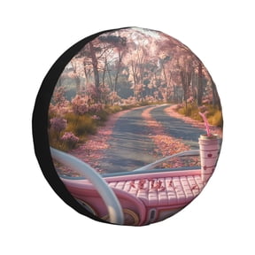 Kdxio Vintage Pink Drive View for Tire Cover Wheel Protectors Tyre Covers Weatherproof Wheel Covers Universal Fit for Trailer Rv SUV Truck Camper Travel Trailers 16 inch