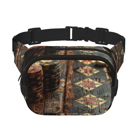 Kdxio Vintage Poker Chips Crossbody Double Layer Waist Bag Belt Bag for Unisex Fanny Pack Fashion Waist Packs for Hiking Running Shopping Traveling
