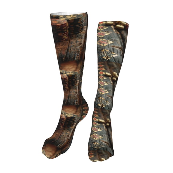 Kdxio Vintage Poker Chips Funny Silky Novelty Funky Long Knee High Socks Soft 3D Print Cosplay Crazy Stockings for Men Women