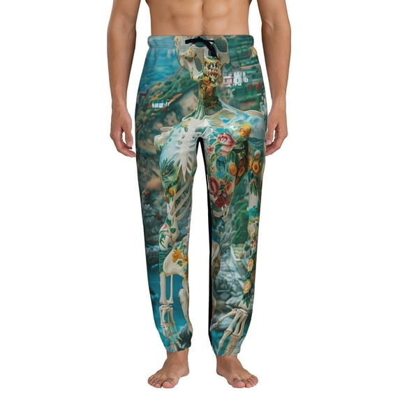 Kdxio Vintage Print Island Skull Pattern Joggers,Sweatpants for Men with Pockets-3X-Large