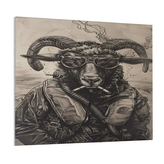 Kdxio Vintage Ram Pilot Pattern Canvas Wall Art for Living Room Wall Decor for Bedroom Bathroom Modern Framed Canvas Art Prints Ready to Hang,Horizontal