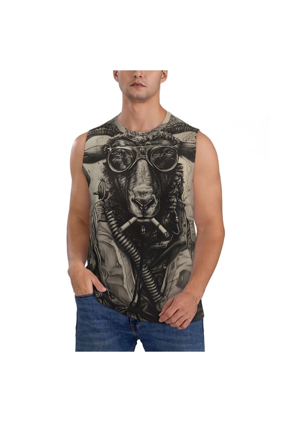 Vintage Ram Pilot for Men's Muscle T-shirt,Sleeveless for Workout Running Athletic Gym Lounge Casual
