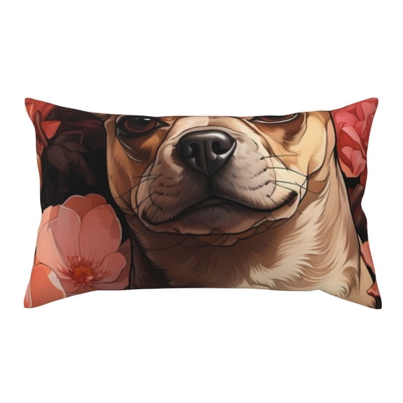 Kdxio Vintage Red Flower Chihuahua Pattern Pillowcase with Envelope Closure,20" x 36" Pillow Cases,Gifts for Men or Women-No pillow