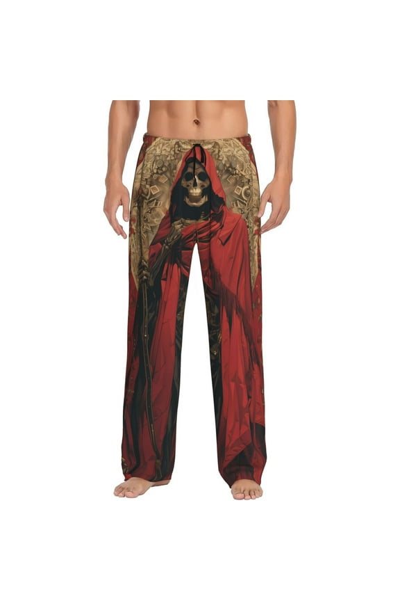 Vintage Rose Scepter Skull Print Men's Sleep Pajama Pant Lounge Pants with Pockets-Medium