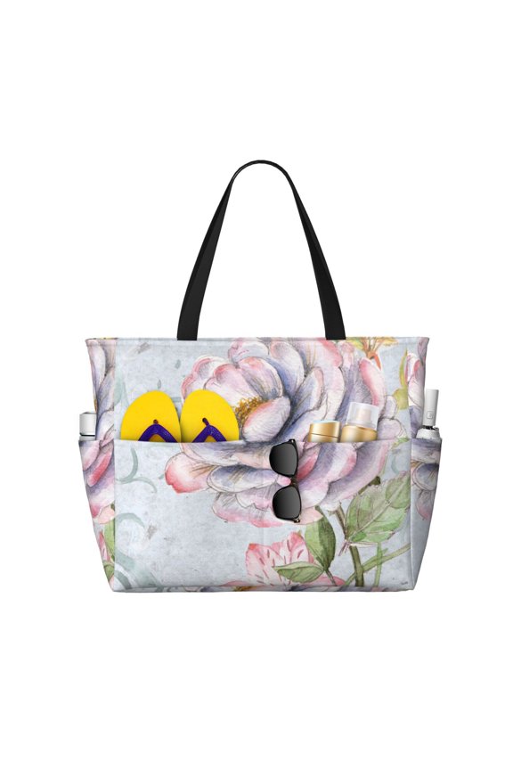 Vintage Rose for Beach Bag for Women Large Beach Tote Bag Waterproof Sandproof Swim Bag with Zipper Pockets Beach Vacation Travel