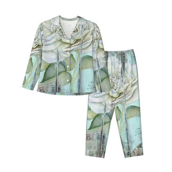 Kdxio Vintage Rose1 Women's Pajama Sets Long Sleeve Button Down Sleepwear Nightwear Soft Pjs Lounge Sets-Medium
