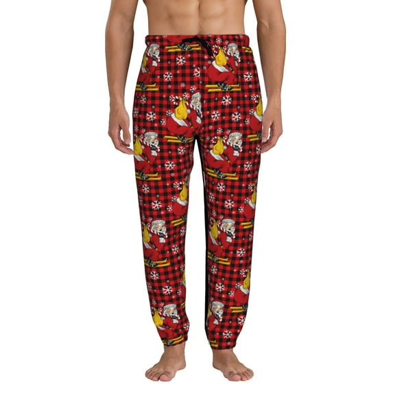 Kdxio Vintage Santa Skiing Red Plaid Pattern Joggers,Sweatpants for Men with Pockets-Small