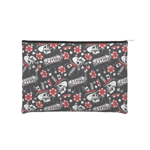 Kdxio Vintage Skull Casino Makeup Bag Toiletry Bag Canvas Makeup Bags Zipper Cosmetic Pouch Travel Cosmetic Pouch for Women Gifts