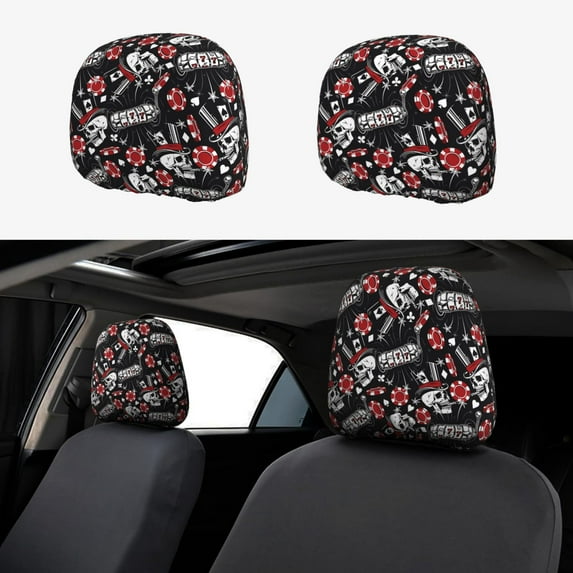 Kdxio Vintage Skull Casino Pattern Print 2 Piece Car Head Rest Covers Set Auto Front/Rear Seats Headrest Cover Universal Fit Most Cars,Sedan, SUV