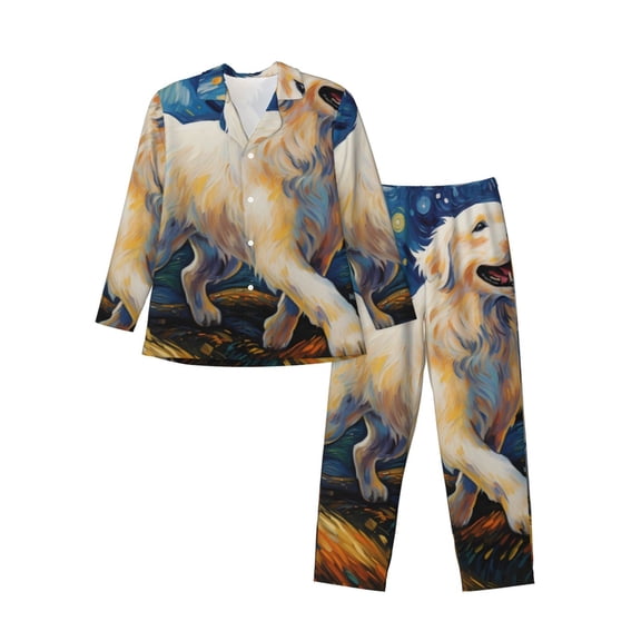 Kdxio Vintage Starry Sky Labrador Men’s Pajama Set Pajamas For Men 2 Piece PJ Set with Men Pajama Pants and Long Sleeve T-Shirt Lounge Set-X-Large