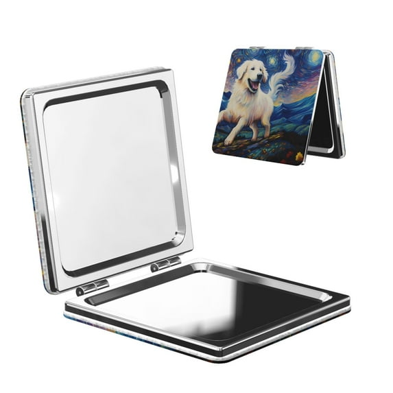 Kdxio Vintage Starry Sky Puppy Pocket Mirror, 1X/2X Travel Makeup Mirror 2-Sided Folding Small Mirror Portable Double-Sided Magnifying Cosmetic Mirror for Gift-Square