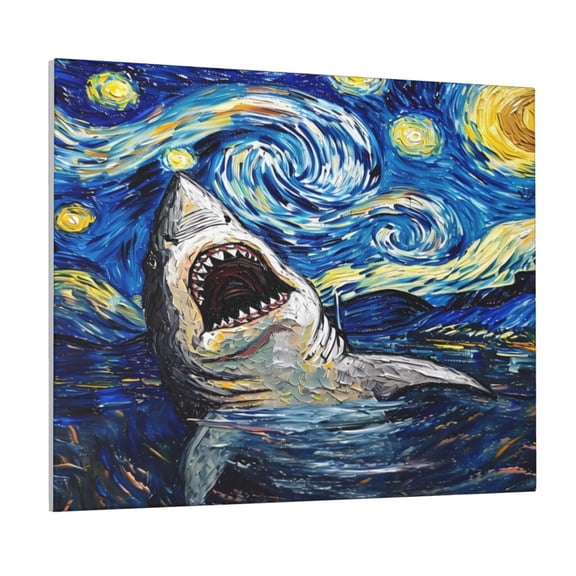 Kdxio Vintage Starry Sky Shark Pattern Canvas Wall Art for Living Room Wall Decor for Bedroom Bathroom Modern Framed Canvas Art Prints Ready to Hang,Horizontal
