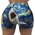 thumbnail image 1 of Kdxio Vintage Starry Sky Shark Print Workout Shorts for Women Seamless Soft Smooth Gym Yoga Scrunch Active Shorts, 1 of 5