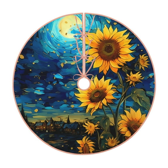 Kdxio Vintage Starry Sky Sunflower Print Christmas Tree Skirt Christmas Xmas Tree Skirts Mat for New Year Holiday Christmas Party Decorations-48"