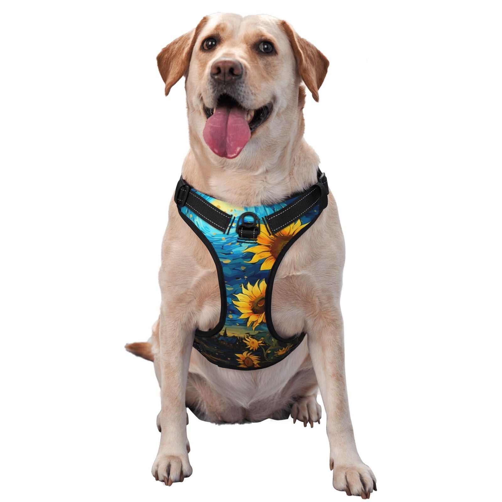 Kdxio Vintage Starry Sky Sunflower Print No Pull Dog Harness Adjustable Reflective Oxford Easy Control Medium Large Dog Harness for Training and Everyday-Large