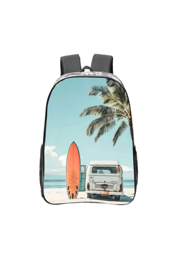 Vintage Surf Van Beach Clear Backpack, Transparent Bookbag for School for Women Men, Capacity Clear Bag for College, Travel
