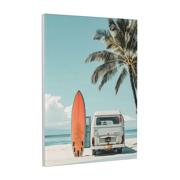 Kdxio Vintage Surf Van Beach Pattern Canvas Wall Art 12x16 Inches - Waterproof HD Print Solid Wood Frame for Living Room & Bathroom,Vertical