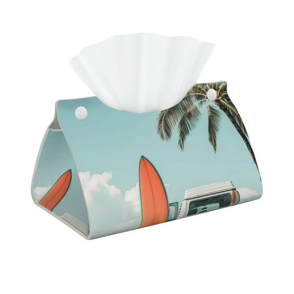 Kdxio Vintage Surf Van Beach Print Tissue Box Cover,Modern PU Leather Rectangular Tissue Box Holder for Bathroom Living Room Bedroom Office Desk Car Home