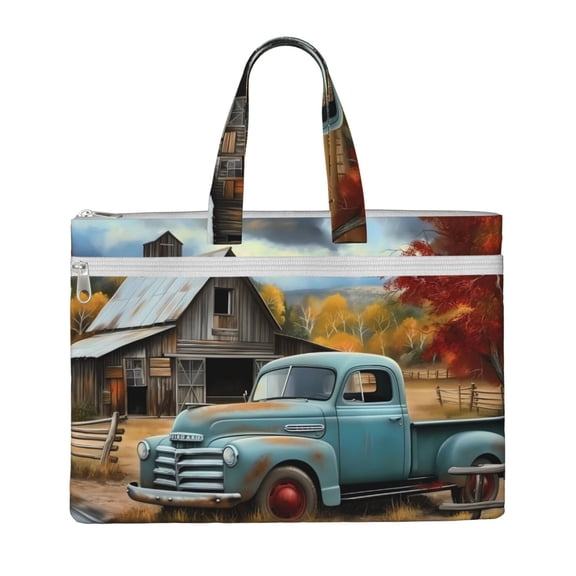 Kdxio Vintage Truck Farm Scene File Tote Document Bag Business Briefcase Bag Document Organizer Tote Briefcase for Letter A4 Files Business Teacher Office Bag