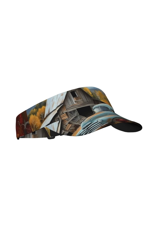 Vintage Truck Farm Scene Print Sun Visor Hat Golf Visor Adjustable Velcro Outdoor Sports Cap for Men Women