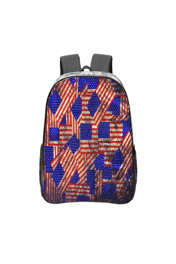 Vintage USA Flag Clear Backpack, Transparent Bookbag for School for Women Men, Capacity Clear Bag for College, Travel