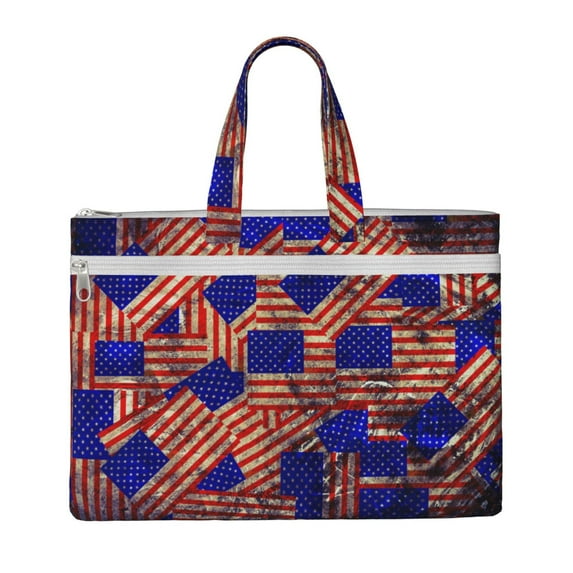 Kdxio Vintage USA Flag File Tote Document Bag Business Briefcase Bag Document Organizer Tote Briefcase for Letter A4 Files Business Teacher Office Bag