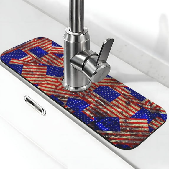 Kdxio Vintage USA Flag Pattern Non-Slip Diatom Mud Faucet Drain Pad,Self Absorbent Mat for Kitchen Sink for Variety Kitchen & Bathroom Countertops