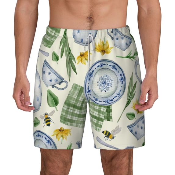 Kdxio Vintage Utensils Print Men'S Swim Trunks With Compression Liner 7 Inch Inseam Quick Dry Swim Shorts