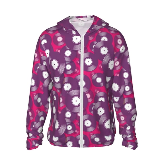 Kdxio Vintage Vinyl Record Print Women Men Sun Protection UPF 50+ Jackets Zip Up Long Sleeve Hoodie Hiking Lightweight with Pockets