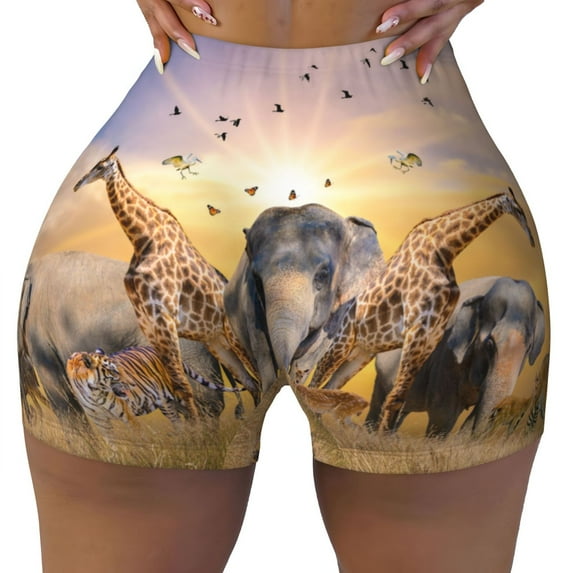 Kdxio Vintage Wildlife Protection Print Workout Shorts for Women Seamless Soft Smooth Gym Yoga Scrunch Active Shorts