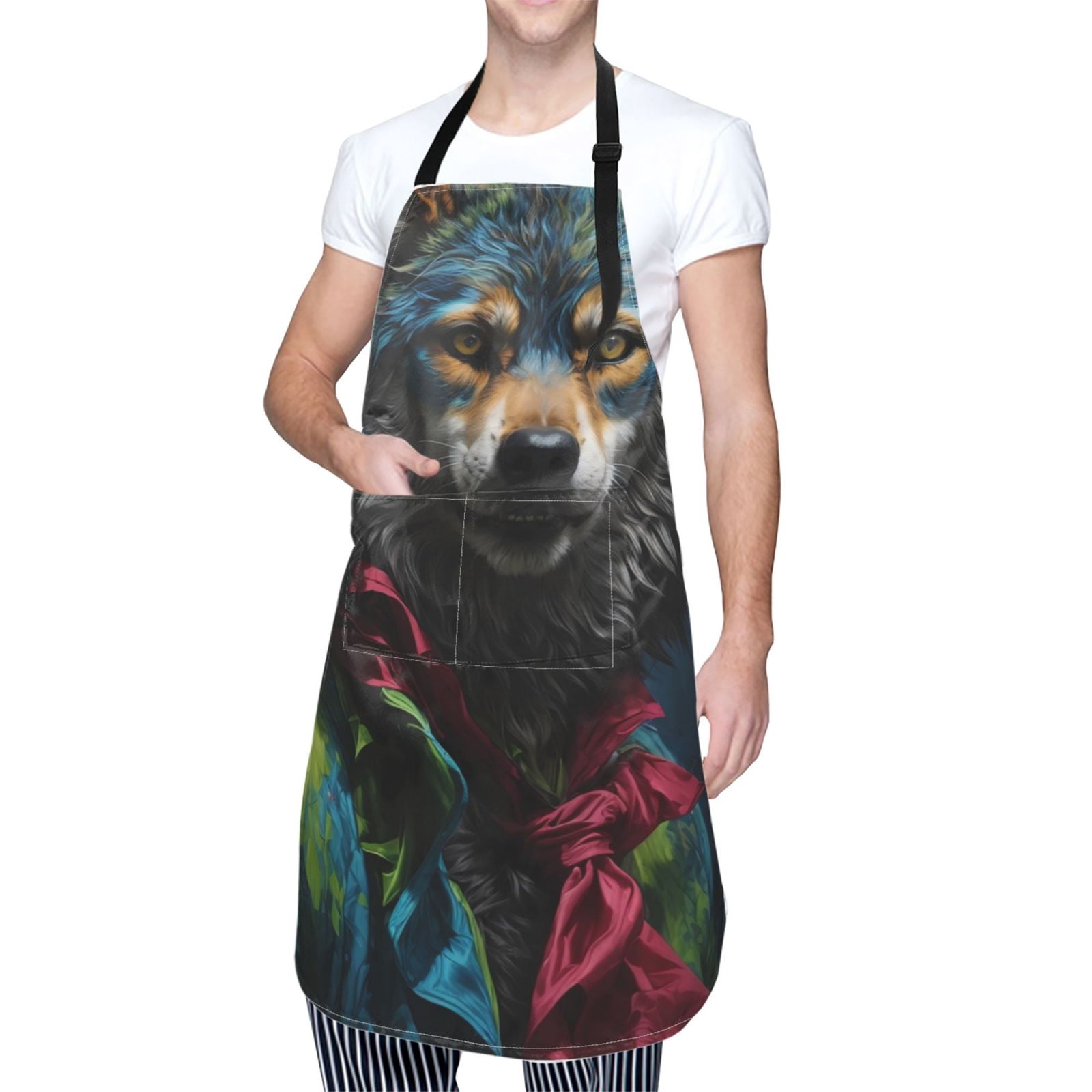 Kdxio Vintage Wolf Warrior Apron with Pockets Adjustable Kitchen Aprons for Men Women Waterproof Aprons for Cooking,Drawing,Crafting, Baking Household Cleaning