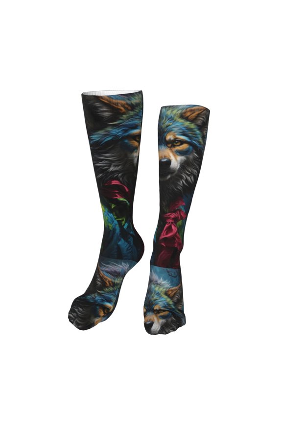 Vintage Wolf Warrior Funny Silky Novelty Funky Long Knee High Socks Soft 3D Print Cosplay Crazy Stockings for Men Women