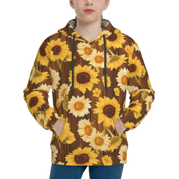 Kdxio Vintage Wood Grain Sunflower A Pattern Boys Athletic Unisex Boys Girls Hoodie with Pocket Sweatshirts-Medium