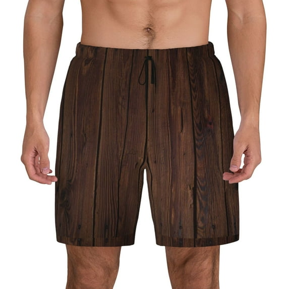 Kdxio Vintage Wood Print Men'S Swim Trunks With Compression Liner 7 Inch Inseam Quick Dry Swim Shorts