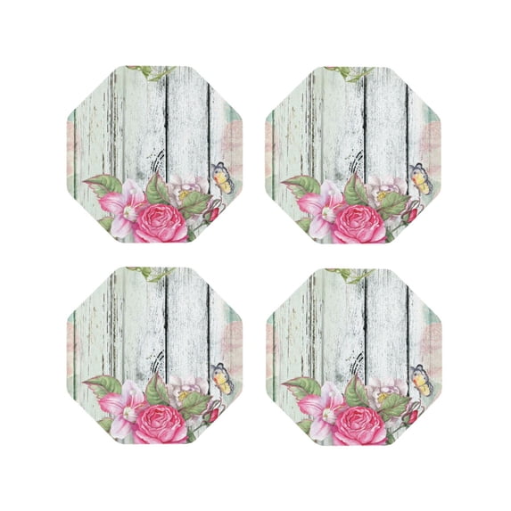Kdxio Vintage Wood With Floral Funny Coasters,4 Pcs Leather Coasters,Housewarming Gifts,Protect Furniture From Water Marks Scratch And Damage