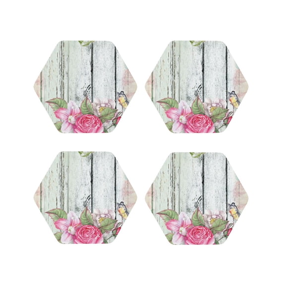 Kdxio Vintage Wood With Floral Funny Coasters,4 Pcs Leather Coasters,Housewarming Gifts,Protect Furniture From Water Marks Scratch And Damage