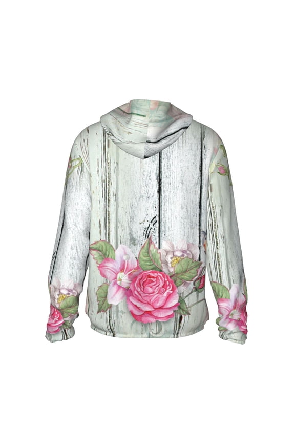 Vintage Wood with Floral Print Women Men Sun Protection UPF 50+ Jackets Zip Up Long Sleeve Hoodie Hiking Lightweight with Pockets