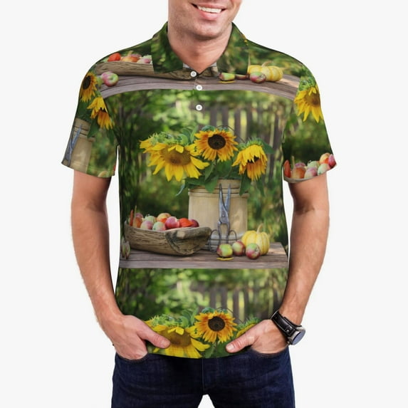 Kdxio Vintage Wooden Bucket Print Men's Short Sleeve Polo Shirt,Midweight Men's Shirt