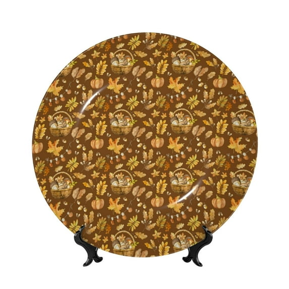 Kdxio Vintage fall harvest basket Bone China Decorative Plate Ceramic Decorative Plate for Home Office Wall Stand Decorative Plates for Home Bedroom-7in
