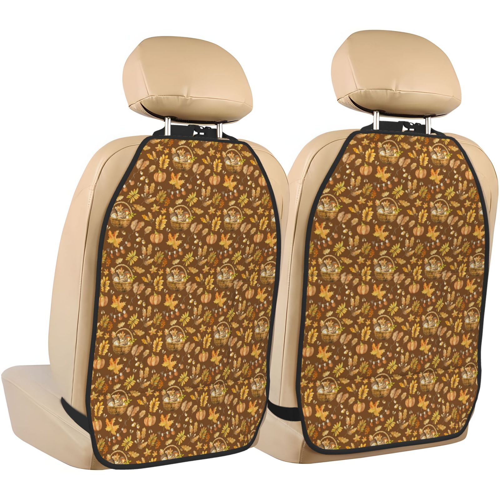 Kdxio Vintage fall harvest basket Print 2 Pack Car Kick Mat Seat Cover Back Protector Mat with Pockets for Organizer Backseat Protector and Storage Anti Kick Pad for Vehicles