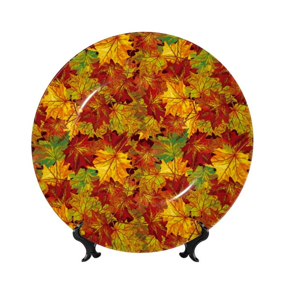 Kdxio Vintage maple leaf autumn Bone China Decorative Plate Ceramic Decorative Plate for Home Office Wall Stand Decorative Plates for Home Bedroom-7in