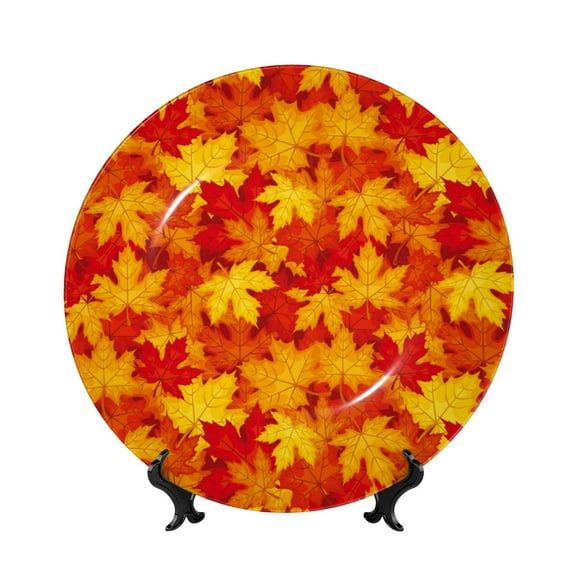 Kdxio Vintage maple leaves autumn Bone China Decorative Plate Ceramic Decorative Plate for Home Office Wall Stand Decorative Plates for Home Bedroom-8in
